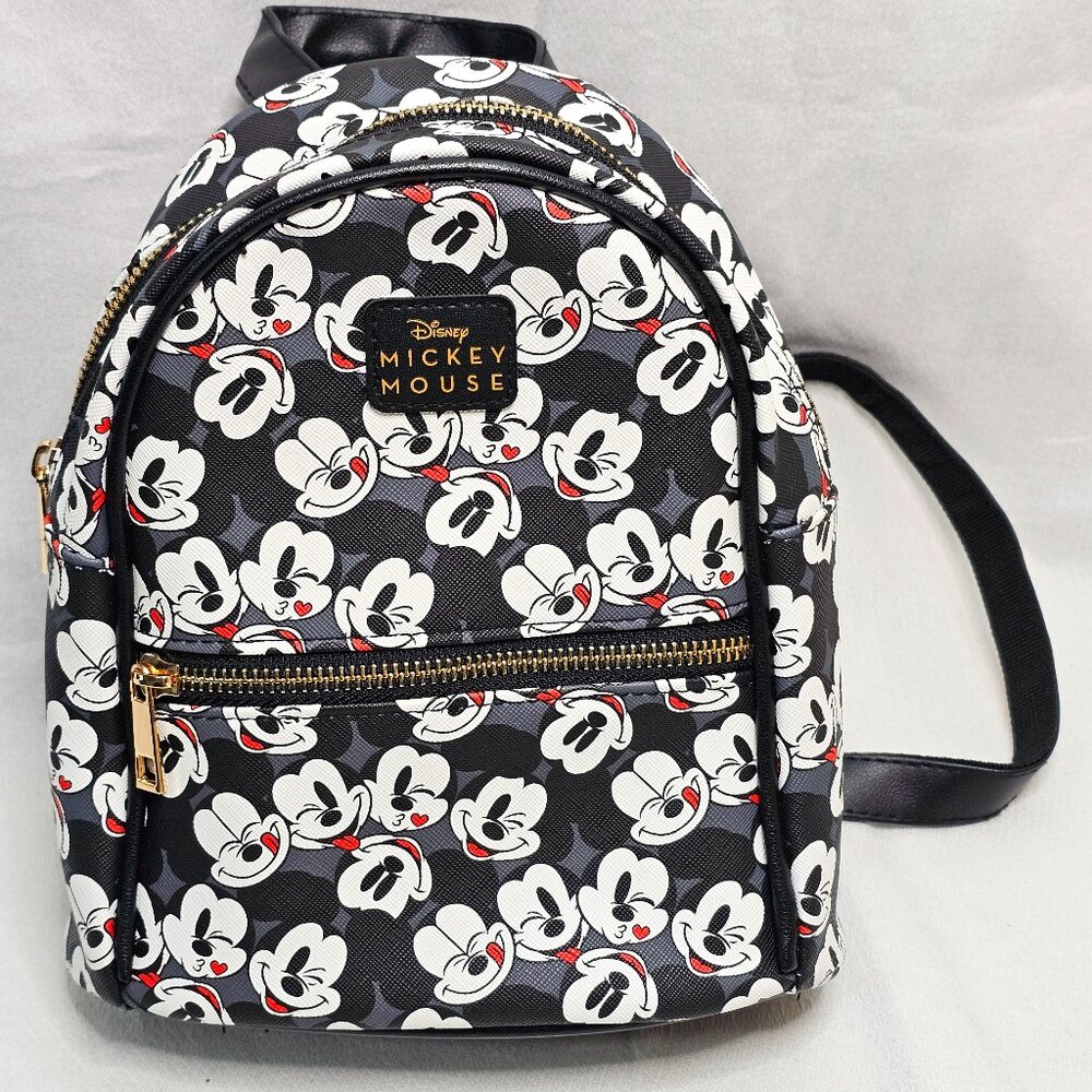 Disney Mickey Mouse AOP Mini Backpack By Bioworld - Black Gray - 9"x 8"x 3"
